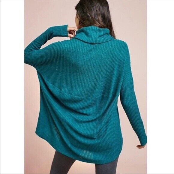 SATURDAY SUNDAY Womens XS / S Oversized Cowl Neck Ribbed Plush Knit Top Teal - Picture 9 of 10
